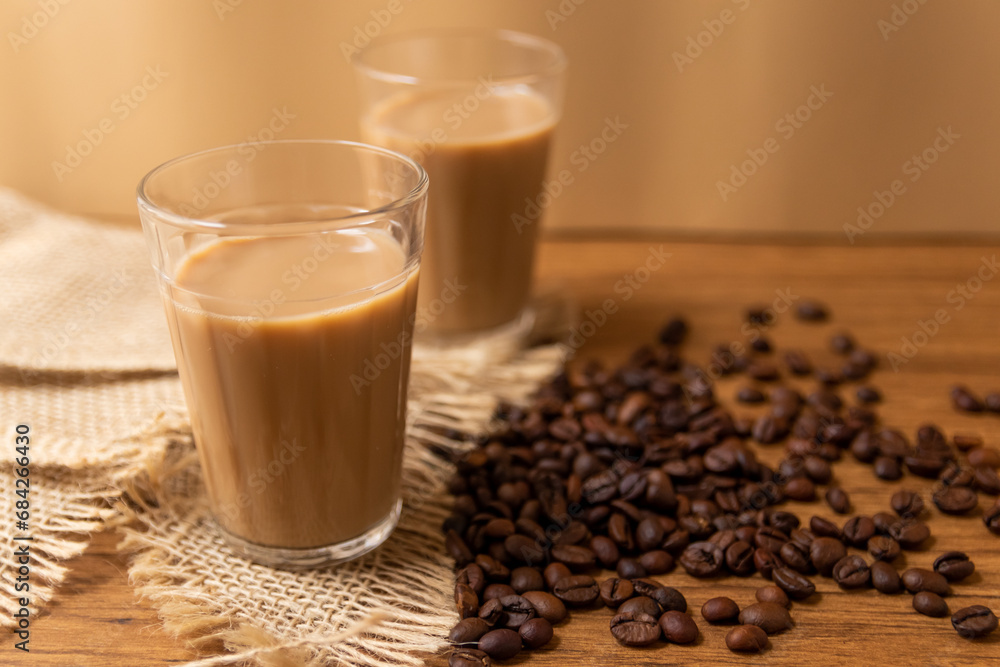 Cup of coffee with milk in American glass, Traditional Breakfast in brazil. Cup of coffee with milk in American glass, Traditional Breakfast in brazil.