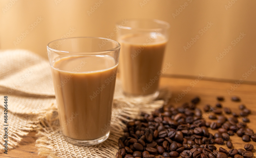 Cup of coffee with milk in American glass, Traditional Breakfast in brazil. Cup of coffee with milk in American glass, Traditional Breakfast in brazil.