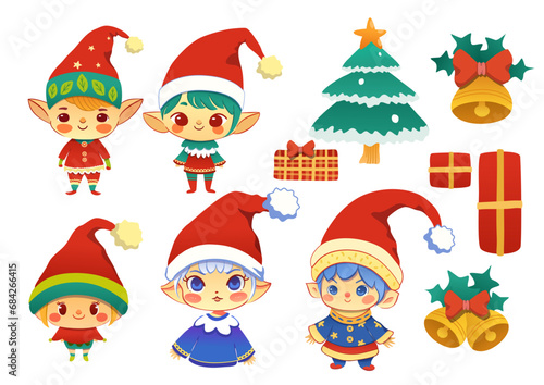Elf character vector set  Christmas decorations  Santa character  Decorated for New Year s festival  Decorate for celebrations   Santa Claus character  vector set.