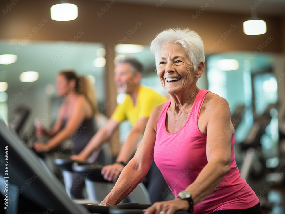 Obraz premium Older people at a gym workout.