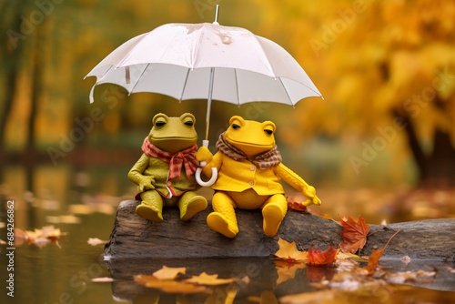  Frogs hugging under a umbrella photo