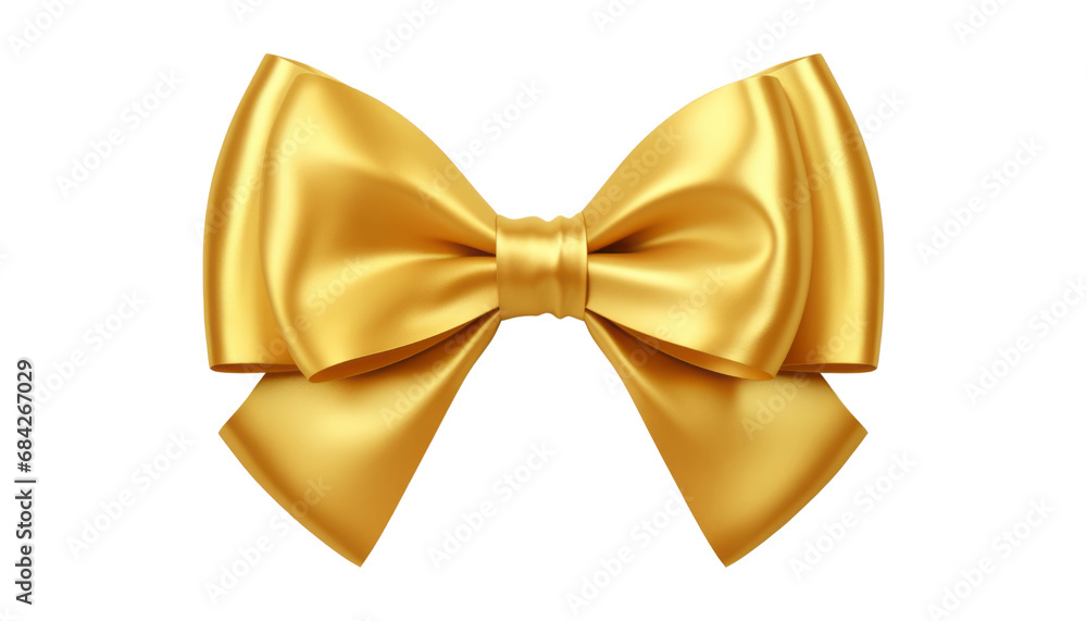 golden bow isolated on transparent background cutout