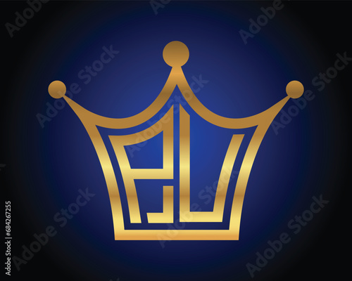 Crown shape PU letter logo design vector art