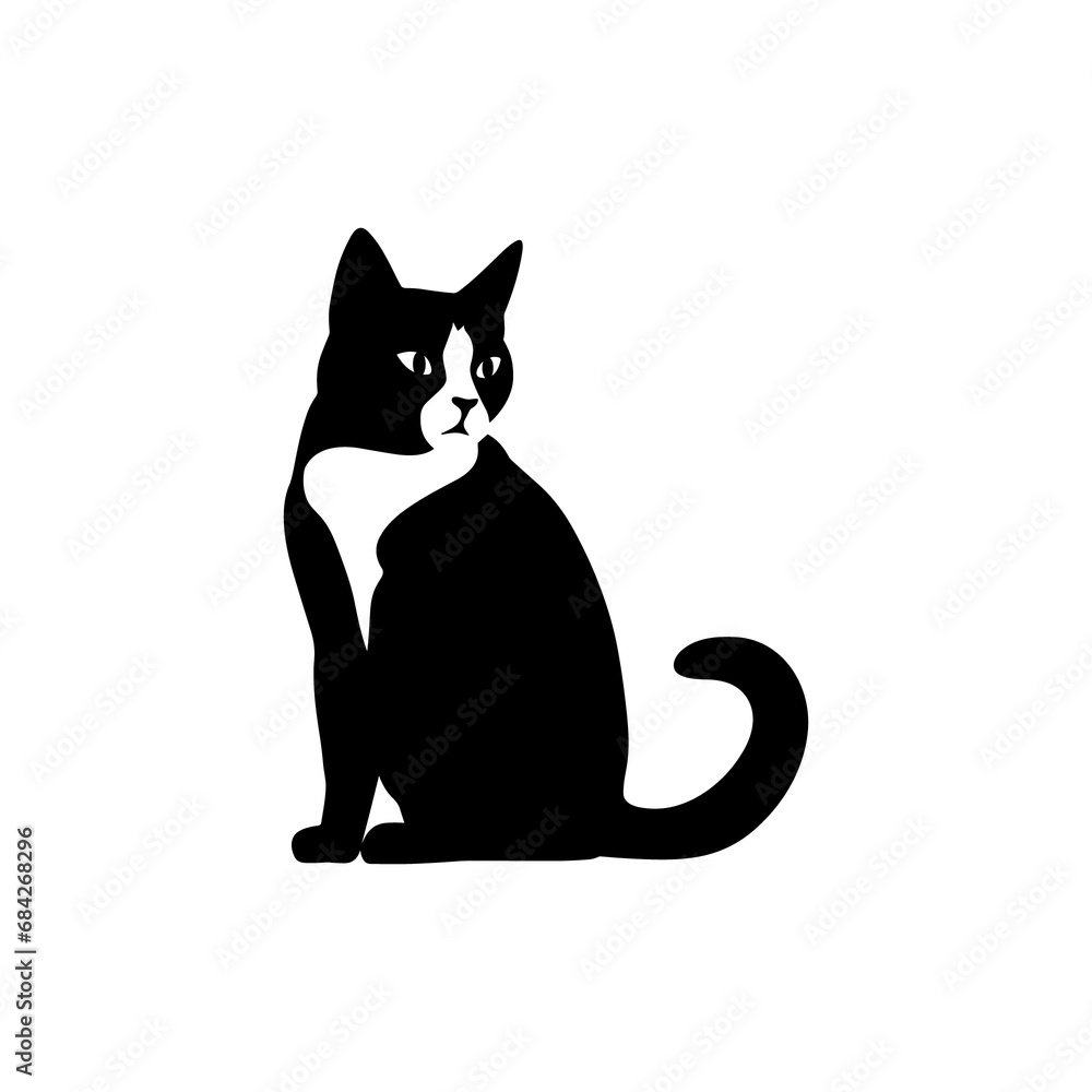 A silhouette cat black and white vector art clip