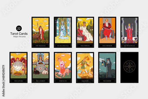 Set of  22 Major arcana of the tarot, Vintage style mysterious characters photo