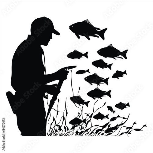 vector illustration of fisherman catching fishes, 