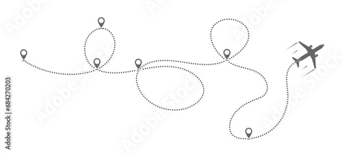 icon of the flight path of the airliner is a dotted line. The route of the aircraft with the starting point of departure and intermediate stops