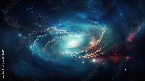 Blue spiral galaxy with numerous bright stars