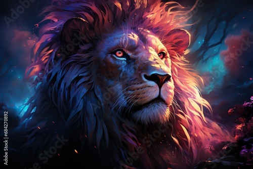 Lion glowing colorful Generative AI