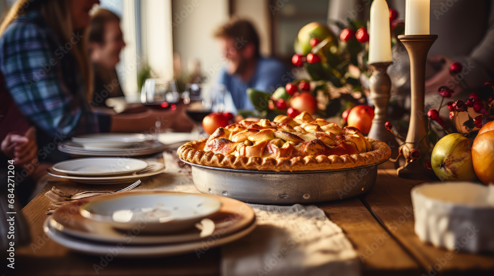 Delicious Fresh Apple pie, on dining table, Family diner,Ai generated 