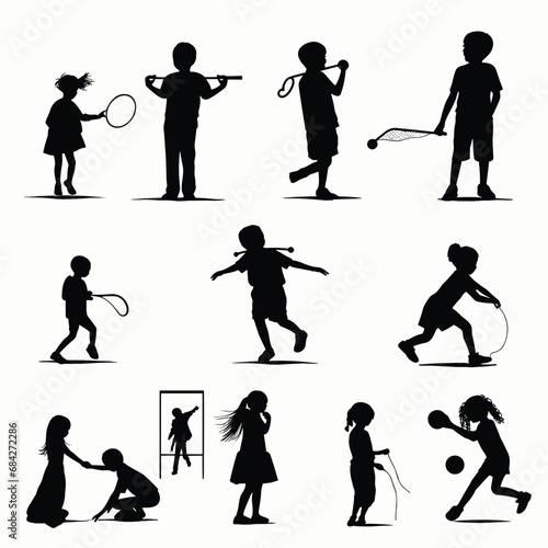 kids playing vector silhouette, 