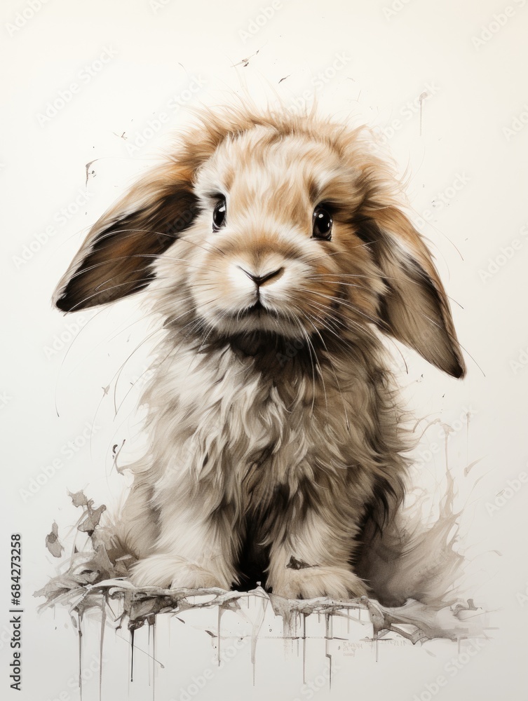 Fototapeta premium A drawing of a rabbit sitting on top of a table.