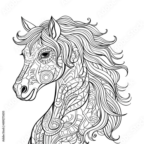 Horse zentangle illustration coloring pages - coloring book