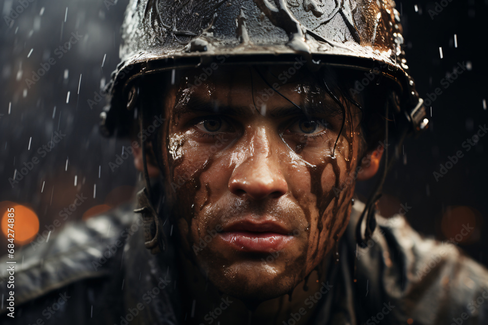 a soldier at war, a warrior in a helmet. military profession. portrait of a man in battle. a soldier at war, a warrior in a helmet. military profession. portrait of a man in battle.