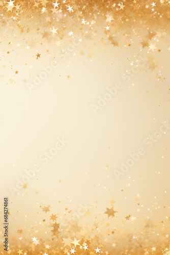 Golden Christmas background with stars and empty space. Copy space for your text. Merry Xmas, Happy New Year. Festive vertical backdrop.