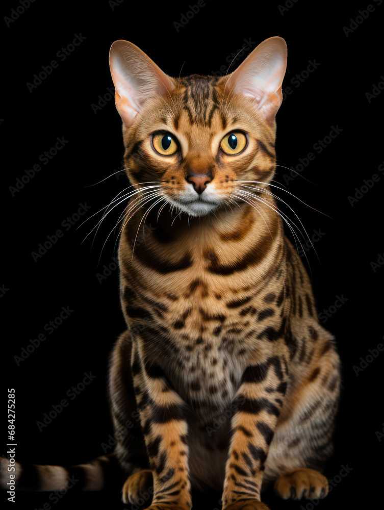 Fototapeta premium Ocicat Cat, Studio Shot Isolated on Clear Background, Generative AI