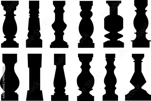 Collage of different balusters isolated on white