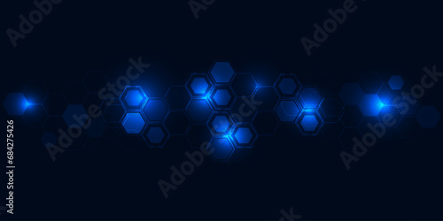 Vector illustration of futuristic digital technology background.Horizontal digital space with tech hexagonal connecting network for advertising and game graphic artwork.