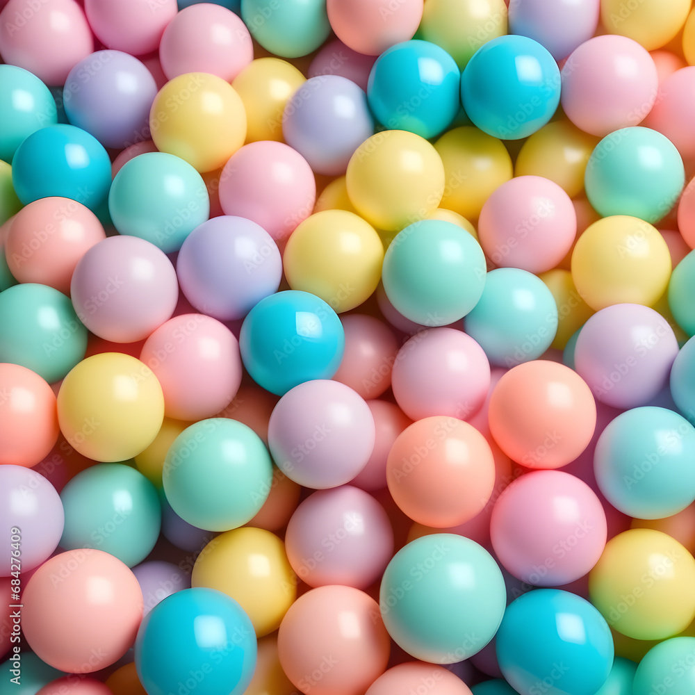 Close-up of pastel colored plastic balls and copy space full area, top view. ai generative Close-up of pastel colored plastic balls and copy space full area, top view. ai generative
