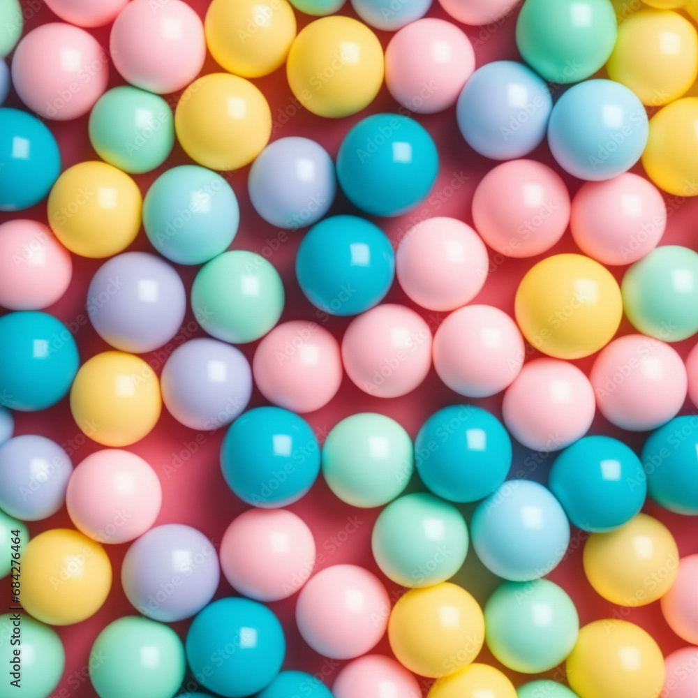 Close-up of pastel colored plastic balls and copy space full area, top view. ai generative Close-up of pastel colored plastic balls and copy space full area, top view. ai generative