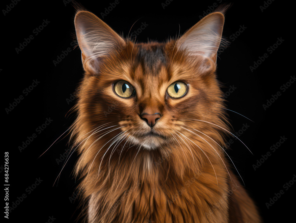 Somali Cat, Studio Shot Isolated on Clear Background, Generative AI