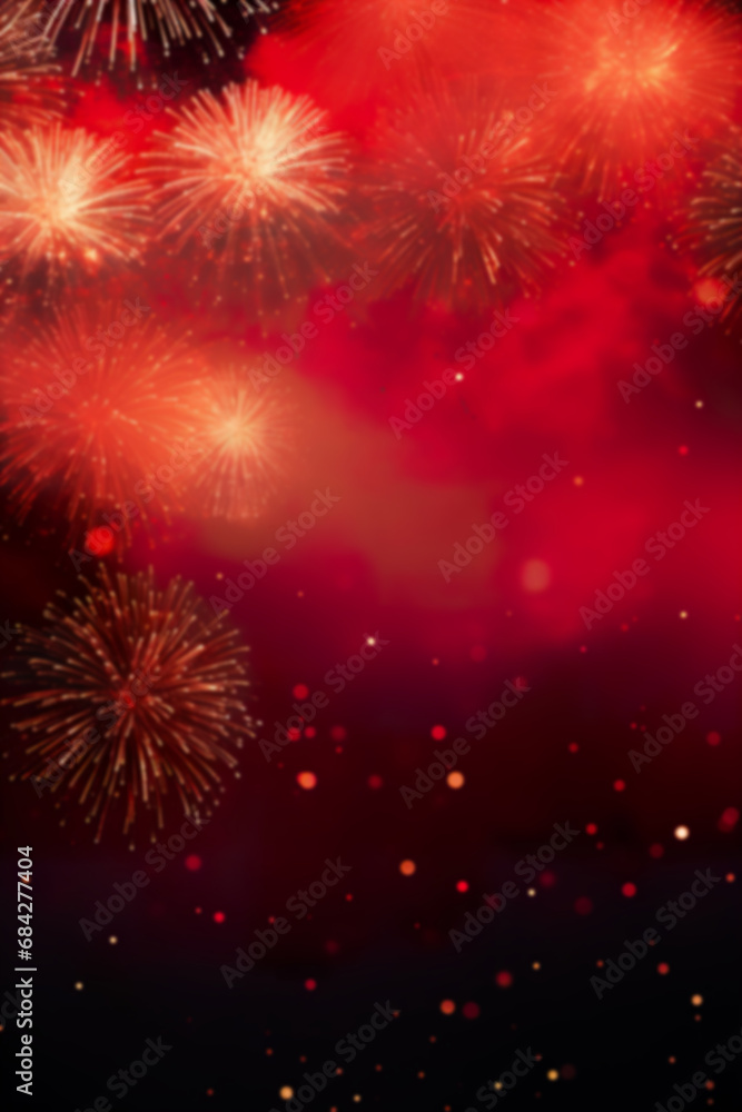 Dark red New Year background with fireworks and empty space. Copy space for your text. Merry Xmas, Happy New Year. Festive vertical backdrop. Dark red New Year background with fireworks and empty space. Copy space for your text. Merry Xmas, Happy New Year. Festive vertical backdrop.