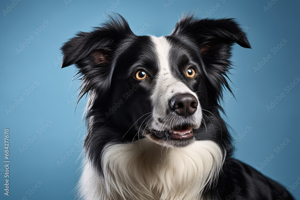 border collie, adult dog on a studio background. breed, black and white pet.