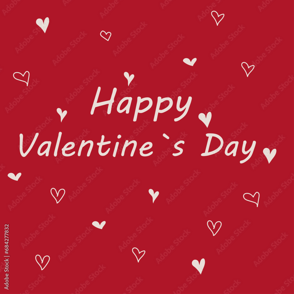 Happy Valentine's Day. winter 2024. February 14. greeting card, banner, poster, invitation to the celebration, flyer. Red background with glowing text and hearts. Vector illustration