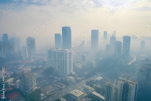 view of the city foggy with pollution