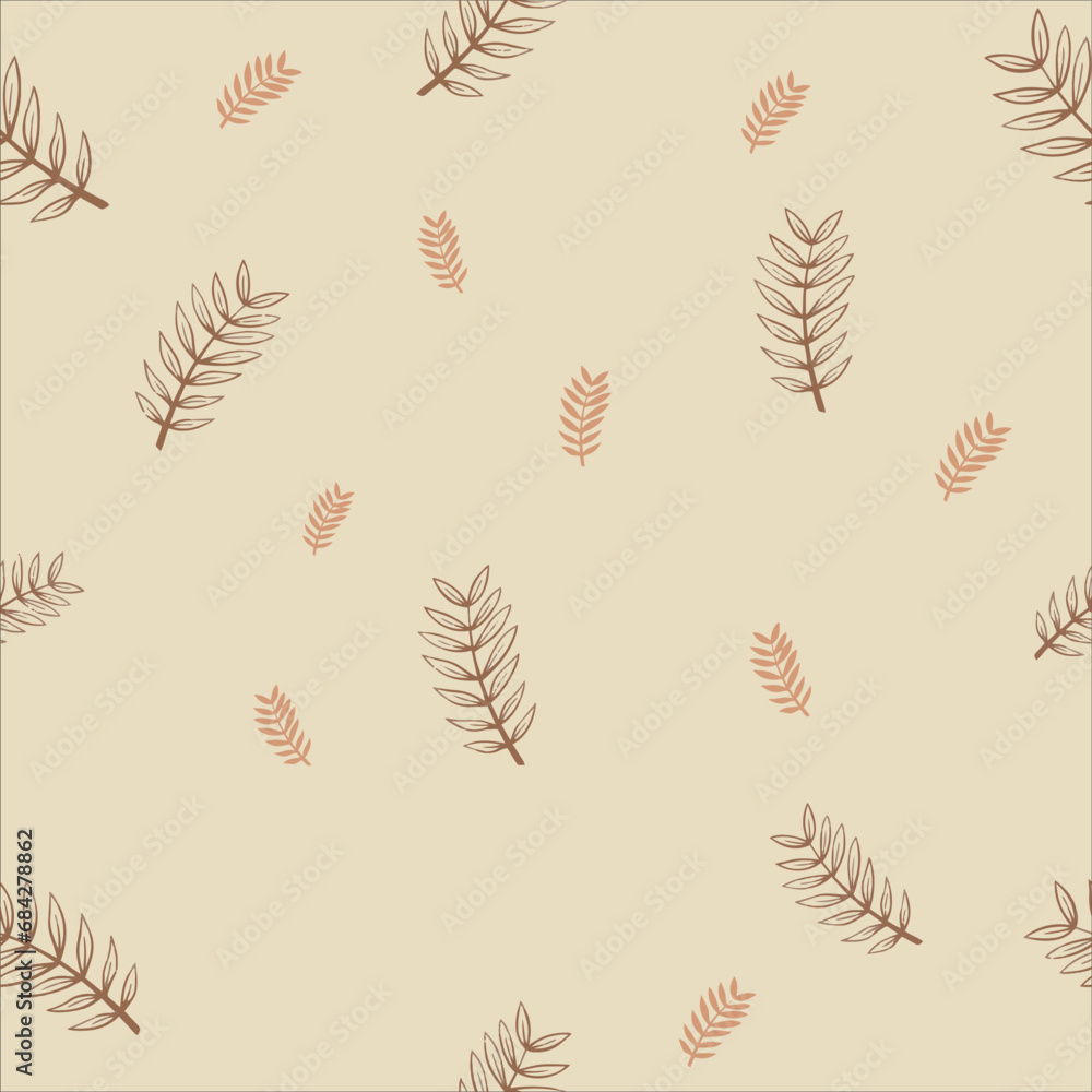 Wheats and small brown leaves on a soft brown background pattern