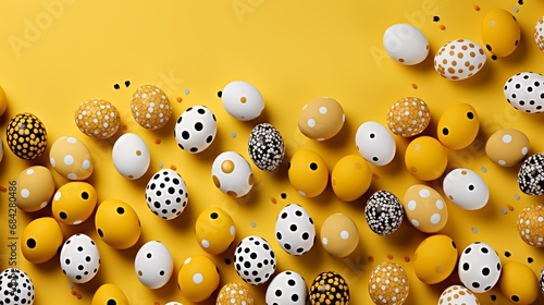 Easter Egg Delight. Vibrant Handcrafted Eggs Displayed Neatly on a Bright Yellow Background