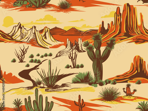  New Desert vector Pattern, mountain and cactus background, desert life , vector art for desert pattern, allover print use for tee, sweatshirt, shirt
