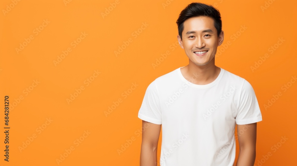 Friendly Young Asian Man on Orange Background. Friendly Young Asian Man on Orange Background.