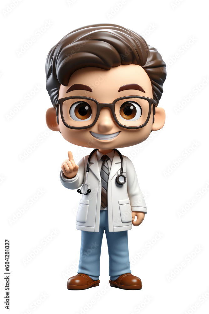3D cartoon character of a doctor smiling. On a blank background 3D cartoon character of a doctor smiling. On a blank background