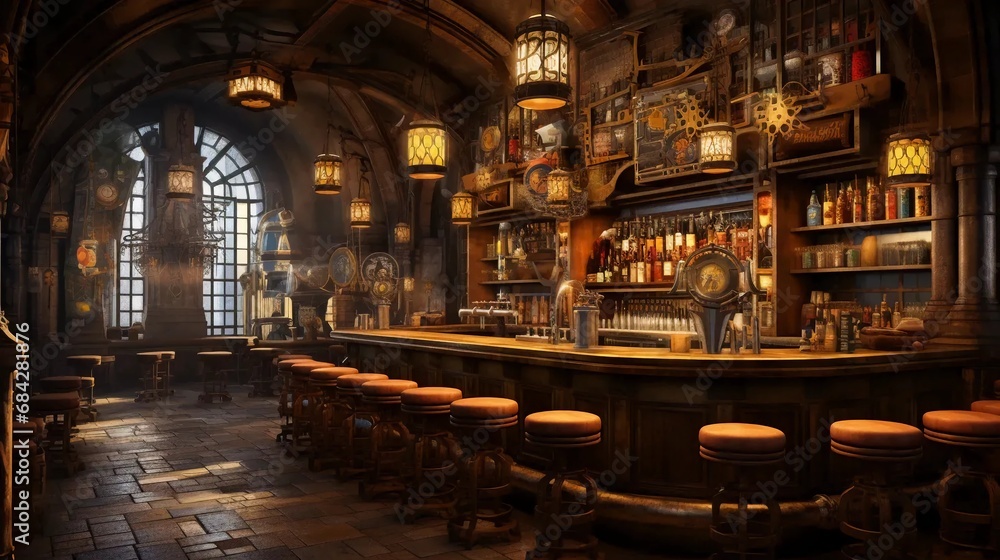 Atmospheric interior of an old alcohol bar, large space Atmospheric interior of an old alcohol bar, large space