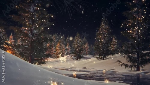 3D Rendered New Year Midnight Countdown Theme On Clock Mountain Surrounded By Reindeer And Christmas Trees.