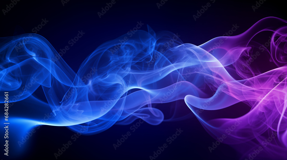 Magical blue and purple smoke with beautiful curved waves on a black background with a spectacular magical effect. Sorcery fog resource for the abstract background of a wallpaper