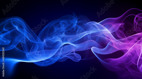 Magical blue and purple smoke with beautiful curved waves on a black background with a spectacular magical effect. Sorcery fog resource for the abstract background of a wallpaper