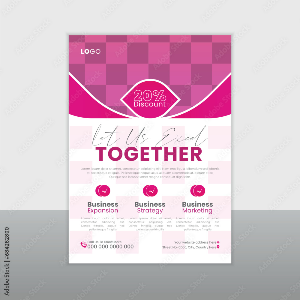 Modern corporate business flyer, A4 size business flyer design template with creative design concept and editable content.