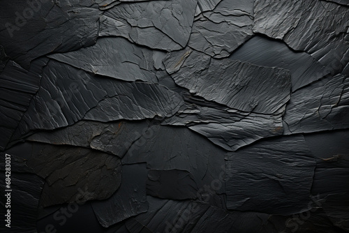 Deep black fabric with intricate patterns. Crumpled background resembling wrinkled paper. Smooth black leather surface.
