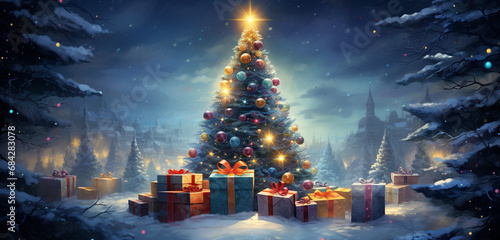 christmas tree and snowman
