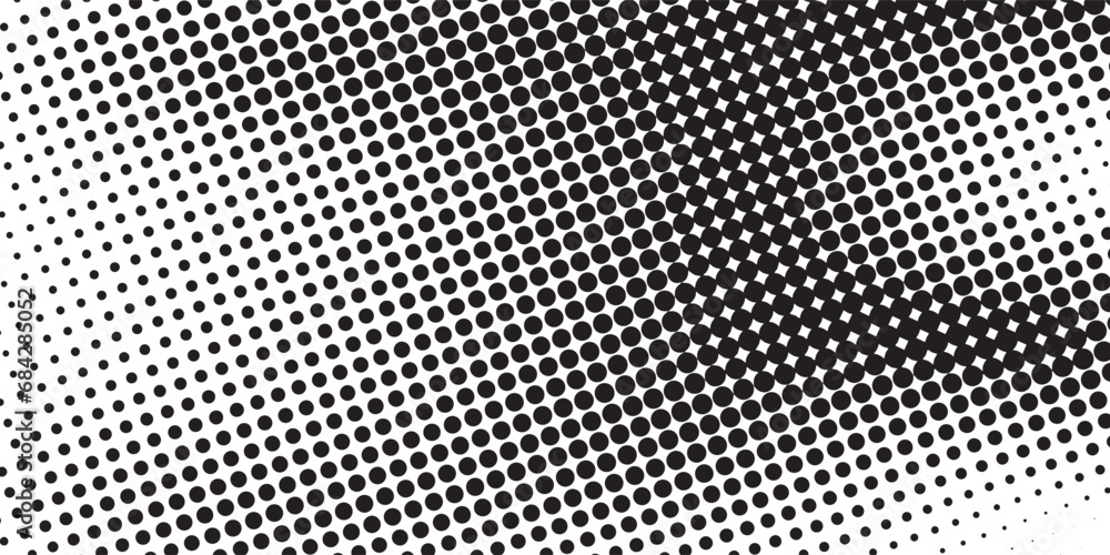 Abstract halftone waves dotted background. Futuristic twisted grunge pattern, dots, circles. Vector modern optical pop art texture for poster, business card, cover, label mock-up, dots halftonr