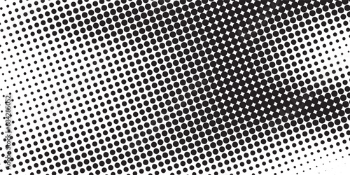 Abstract halftone waves dotted background. Futuristic twisted grunge pattern, dots, circles. Vector modern optical pop art texture for poster, business card, cover, label mock-up, dots halftonr