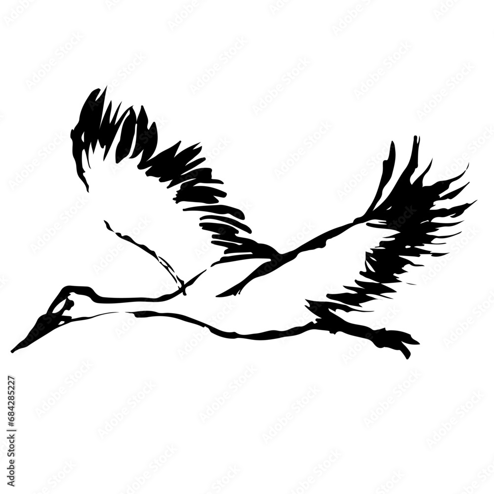 Obraz premium 鶴の墨絵風のイラスト素材 ベクター