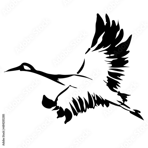 鶴の墨絵風のイラスト素材　ベクター