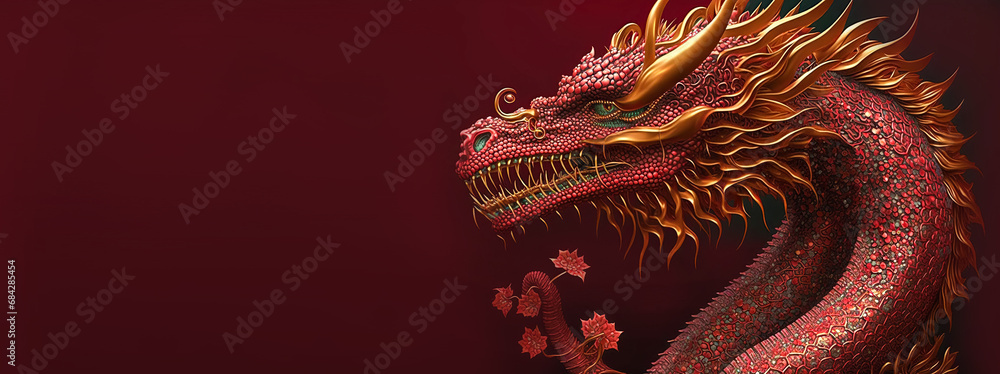 Fototapeta premium Symbol of Chinese New Year Majestic fiery red dragon. Traditional Asian zodiac sign according to eastern lunar calendar