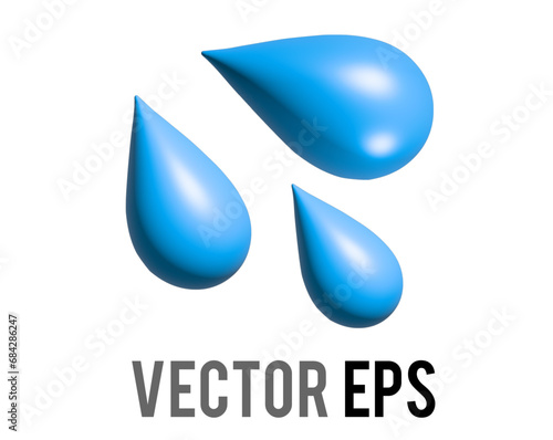 Three light blue droplets 3D icon, as sweat beads, splashing down to right