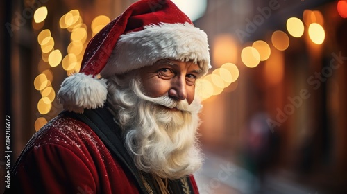 Santa Claus in a charming village square