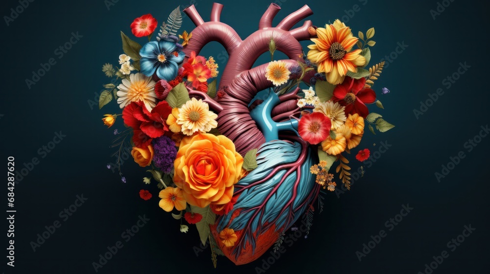 A heart with colorful flowers 
