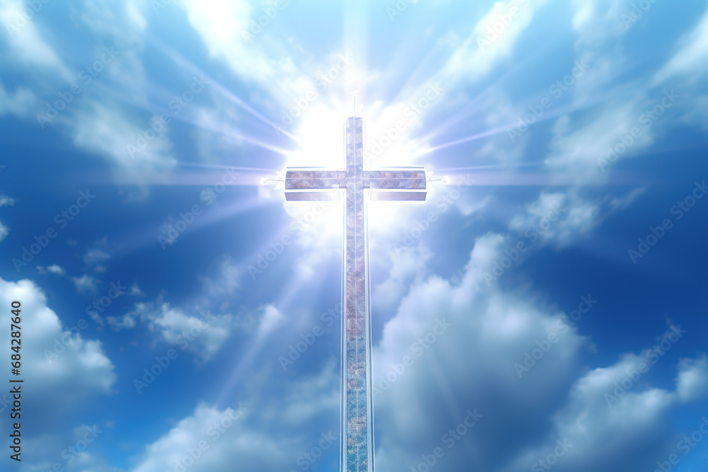 Christian cross in sunlight on the background of the sky